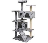 vidaXL Cat Tree with Sisal Scratching Posts 125 cm Paw Prints Grey
