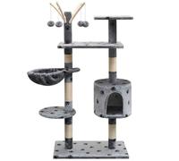 vidaXL Cat Tree with Sisal Scratching Posts 125 cm Paw Prints Grey Play Tower