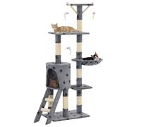 vidaXL Cat Tree with Sisal Scratching Posts 138 cm Grey Paw Prints