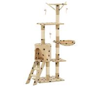 vidaXL Cat Tree with Sisal Scratching Posts 138cm Beige Paw Prints Play Tower