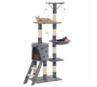 vidaXL Cat Tree with Sisal Scratching Posts 138cm Grey Paw Prints Kitten Tower