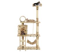 vidaXL Cat Tree with Sisal Scratching Posts 140cm Beige Paw Prints Play Tower