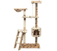 vidaXL Cat Tree with Sisal Scratching Posts 150 cm Paw Prints Beige Play Tower