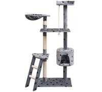 vidaXL Cat Tree with Sisal Scratching Posts 150 cm Paw Prints Grey Play Tower