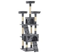 vidaXL Cat Tree with Sisal Scratching Posts 170 cm Paw Prints Grey, Grey