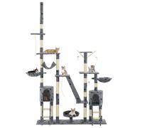 vidaXL Cat Tree with Sisal Scratching Posts 230-250cm Paw Prints Grey Tower