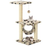 ** vidaXL Cat Tree - 65 cm Beige Sisal Scratching Posts with Platforms, Hanging Toy, Perch, and Cozy Plush Surface - Kitty Play Centre