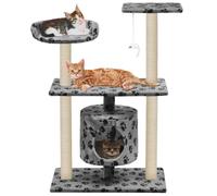 vidaXL Cat Tree with Sisal Scratching Posts 95 cm Grey Paw Prints