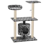 vidaXL Cat Tree with Sisal Scratching Posts 95cm Grey Paw Prints Playhouse