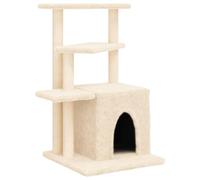 vidaXL Cream-Coloured Cat Tree with House, Platforms and Natural Sisal Scratching Posts, Plush Tower Climber for Cats to Rest, Play, and Exercise