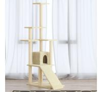 Cat Tree Cream 54x73x155 cm. Engineered Wood Plush Sisal Scratching Play Centre
