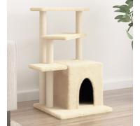 vidaXL Cream-Coloured Cat Tree with House, Platforms and Natural Sisal Scratching Posts, Plush Tower Climber for Cats to Rest, Play, and Exercise