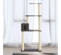 Cat Tree 147cm Dark Grey Engineered Wood Plush Sisal Scratching House Play Tower