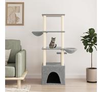 vidaXL Cat Tree with Sisal Scratching Posts Light Grey 147 cm