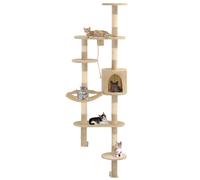vidaXL Cat Tree with Sisal Scratching Posts Wall Mounted 194cm Beige Kitten