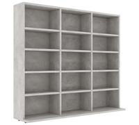 vidaXL CD Cabinet - Scandinavian Style, Engineered Wood Storage Unit, Concrete Grey, for Office, Living Room and Bedroom, 15 Compartments, 102x23x89.5 cm