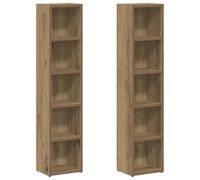 vidaXL CD Cabinets 2 pcs - Engineered Wood - Artisan Oak Finish - 21x16x93.5 cm - 5 Compartments Each - Ideal for Living Room, Bedroom, Office