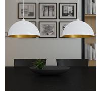 vidaXL Semi-Spherical Ceiling Lamps - White Metal Pendant Lighting Fixtures for Living Room, Bedroom, Kitchen, or Hallway - Height Adjustable & E27 Bulb Compatible - Set of 2