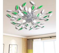 vidaXL Green & White Ceiling Lamp with Acrylic Crystal Leaf Arms - 70 x 15 cm Modern Design Light Fixture for Living Room, Bedroom, Kitchen, and Office
