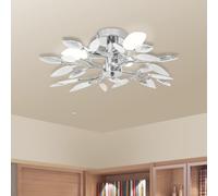 vidaXL White Ceiling Lamp with Transparent Acrylic Crystal Leaf Arms and Chrome Finish - Elegant Lighting Fixture for Modern Homes - Designed for 3 E14 Bulbs
