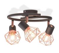 vidaXL Ceiling Lamp with 3 LED Filament Bulbs, 12W, Industrial-Style Geometric Metal Wire Shades, Warm White Lighting, Adjustable Spotlights, Black and Copper