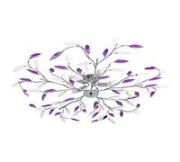 vidaXL Ceiling Lamp with Acrylic Crystal Leaf Arms, Contemporary Style, Designed for 5 E14 Bulbs, Satin Chromed Metal Finish - Purple