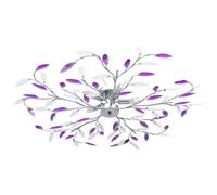Ceiling Lamp with Acrylic Crystal Leaf Arms for 5 E14 Bulbs Purple
