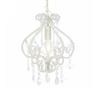 vidaXL White Round Ceiling Lamp with Crystal and Acrylic Beads - Modern Design, E14 Bulb Base, for Living Room/Dining Room
