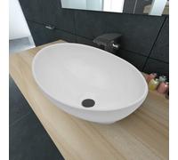 vidaXL Ceramic Basin Oval White 40x33x13.5 cm - Above-Counter Bathroom Sink, 4.5 cm Drain, 140674