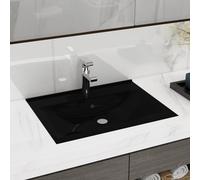 vidaXL Ceramic Basin Rectangular Black with Faucet Hole Bathroom Washroom Sink