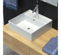 vidaXL Ceramic Basin Square with Overflow Faucet Hole 41x41cm Bathroom Sink