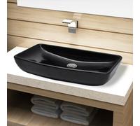 vidaXL Ceramic Bathroom Sink Basin Black Rectangular Above Counter Washroom