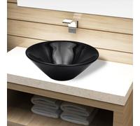 vidaXL Above Counter Ceramic Bathroom Sink Basin - Round, High-Gloss Black, Versatile Design, Easy to Clean