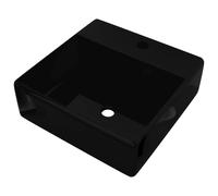vidaXL Ceramic Bathroom Sink Basin Faucet /Overflow Hole Basin Black Square
