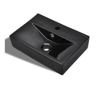 vidaXL Ceramic Bathroom Sink Basin Faucet/Overflow Hole Black Rectangular Bath