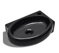 vidaXL Ceramic Bathroom Sink Basin Faucet/Overflow Hole Black Round Wall Hung