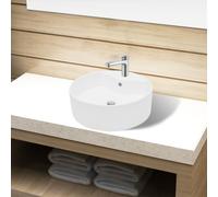 Vidaxl Ceramic Bathroom Sink Basin Faucet/overflow Hole White Round Basins