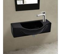 vidaXL Ceramic Bathroom Sink Basin with Faucet Hole Black Wall Hung Fixture