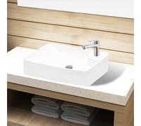 vidaXL Ceramic Bathroom Sink Basin with Faucet Hole White Counter Top Fixture
