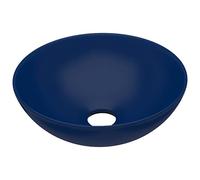 vidaXL Ceramic Bathroom Sink - Dark Blue - Above Counter Mount - Round Shape - Suitable for Bathroom, Kitchen, Garage - with 45mm Drainage Hole