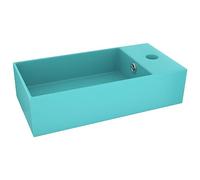 'vidaXL Ceramic Bathroom Sink in Light Green for Countertop Installation, Includes Overflow Hole and Faucet Hole