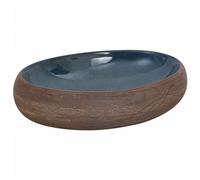 vidaXL Ceramic Countertop Basin in Brown and Blue, Handmade Above-Counter Wash Basin for Bathroom, Oval Vanity Basin with Unique Patterns, Size 59x40x15 cm