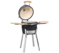 vidaXL Ceramic Kamado Barbecue Grill Smoker - Multi cooking styles, Temperature Control, Foldable Shelves, Black, 81 cm height