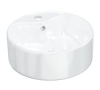 vidaXL Ceramic Round Wash Basin - Sleek White Finish, Durable, Easy-to-Clean - Ideal for Bathroom, Washroom or Powder Room - Dimensions: 40x14.5 cm