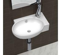 vidaXL Ceramic Bathroom Sink Basin White – Overflow Hole – Countertop or Wall-Mounted