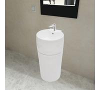 Vidaxl Ceramic Stand Bathroom Sink Basin Faucet/overflow Hole White Round Basins