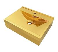 vidaXL Ceramic Wash Basin with Overflow - Stylish Gold, Rectangular Bathroom Vessel, Easy-to-Clean, for Bathroom/Washroom/Cloakroom, Contemporary Design, 60x46x16 cm