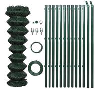 vidaXL Chain Fence 1.5x15m Green with Posts & All Hardware Fencing Barrier