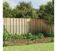 vidaXL Galvanized Steel Chain Link Fence with PVC Coating - Green, Resistant to UV Rays, Rust and Wear, Versatile Barrier/Animal Enclosure - 1.1x10m
