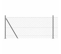 vidaXL Chain Link Fence with Posts Grey 0.8 x 10 m Steel, Garden and Terrace, Durable Steel Fence Panel Set, Outdoor Enclosure, Backyard Barrier, Privacy, Yard Divider